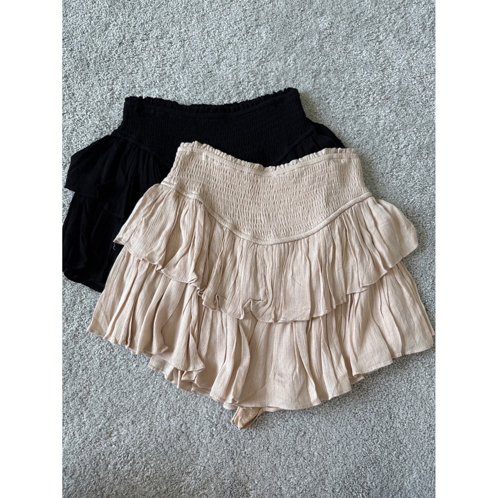 NWOT Rock n Rags Sunshine Daydream Skort Bundle Black Beige XS Smocked Ruffle